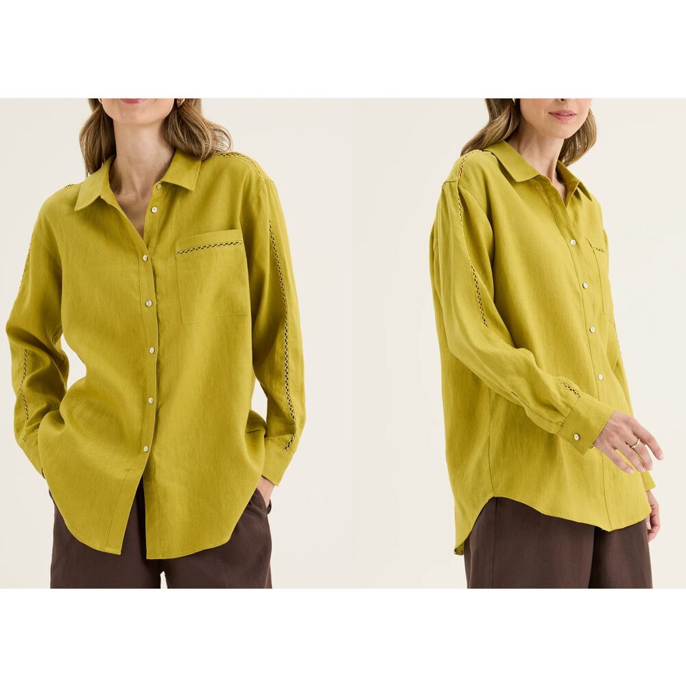 Yarra Trail Women's 100% Linen Boyfriend Everyday Shirt Green Classic Size 8